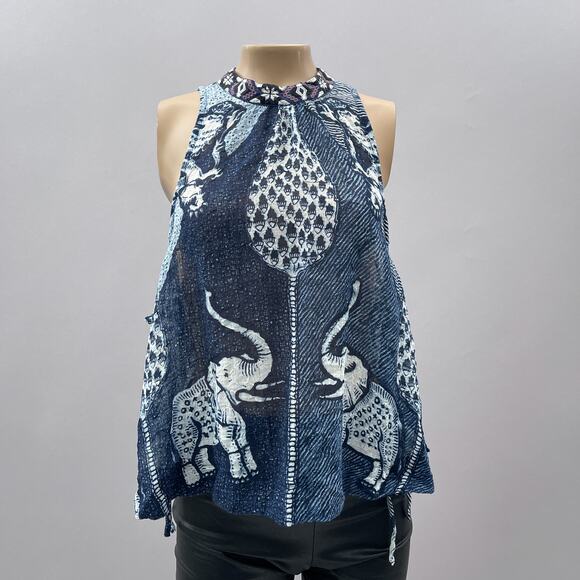 Free People Double Dutch Elephant Side Tie Crop Tank Blue Women's Size Small - Picture 3 of 15